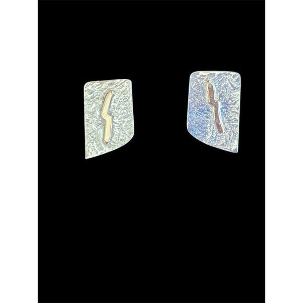 Artisan Signed Sterling Silver Lightening Bolt Earrings 925 14k Southwestern